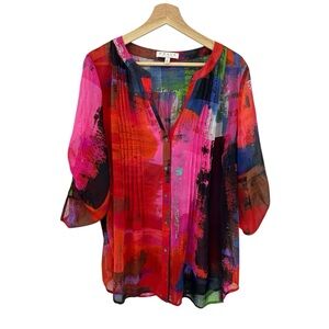 Chaos Vibrant Abstract Button-Down Blouse